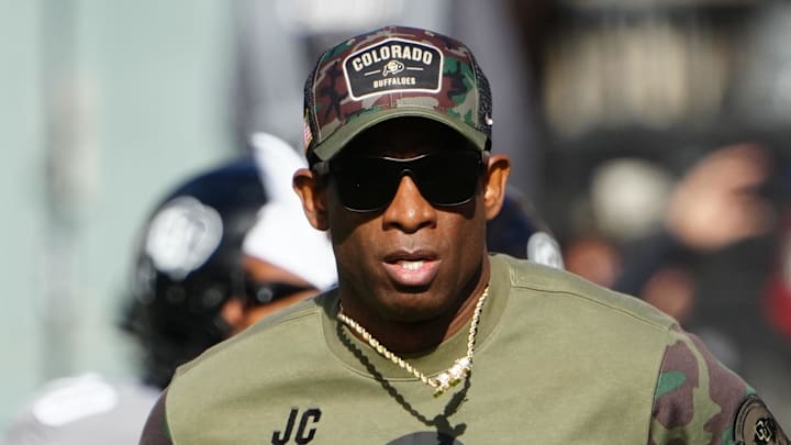 Nov 11, 2023; Boulder, Colorado, USA; Colorado Buffaloes head coach Deion Sanders before the game against the Arizona Wildcats at Folsom Field. Mandatory Credit: Ron Chenoy-Imagn Images Nov 11, 2023; Boulder, Colorado, USA; Colorado Buffaloes head coach Deion Sanders before the game against the Arizona Wildcats at Folsom Field. Mandatory Credit: Ron Chenoy-Imagn Images