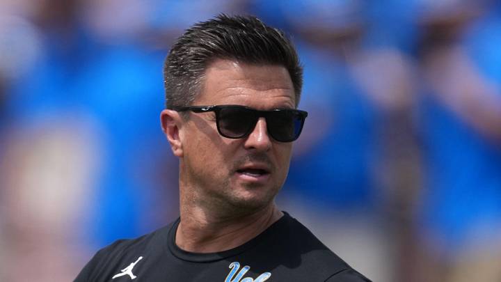 May 2, 2026; Pasadena, CA, USA; UCLA Bruins coach Bob Chesney reacts during the spring game at Rose Bowl. Mandatory Credit: Kirby Lee-Imagn Images May 2, 2026; Pasadena, CA, USA; UCLA Bruins coach Bob Chesney reacts during the spring game at Rose Bowl. Mandatory Credit: Kirby Lee-Imagn Images