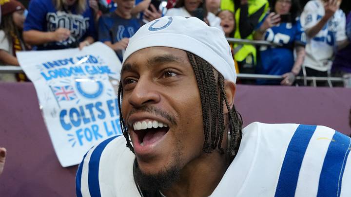 Indianapolis Colts running back Jonathan Taylor reacts after the game