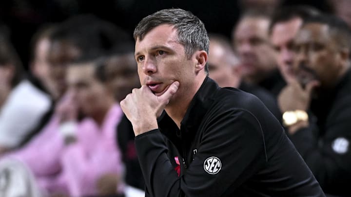 Texas A&M Aggies head coach Bucky McMillan looks on during the first half against the South Carolina Gamecocks at Reed Arena.