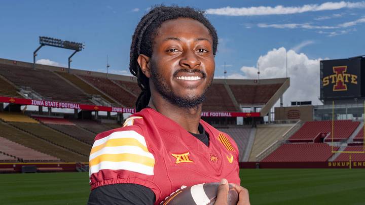 Iowa State defensive back Jontez Williams stands for a portrait during Iowa State football media day at Jack Trice Stadium on July 25, 2025, in Ames.
