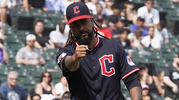 Jul 13, 2025; Chicago, Illinois, USA; Cleveland Guardians pitcher Emmanuel Clase (48) celebrates after getting the final out against the Chicago White Sox during the tenth inning at Rate Field. Mandatory Credit: David Banks-Imagn Images Jul 13, 2025; Chicago, Illinois, USA; Cleveland Guardians pitcher Emmanuel Clase (48) celebrates after getting the final out against the Chicago White Sox during the tenth inning at Rate Field. Mandatory Credit: David Banks-Imagn Images