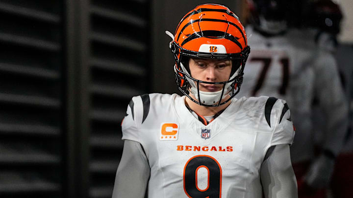 Cincinnati Bengals quarterback Joe Burrow (9) takes the field for the first quarter of the NFL Week 18 game between the Pittsburgh Steelers and the Cincinnati Bengals at Acrisure Stadium in Pittsburgh on Saturday, Jan. 4, 2025.