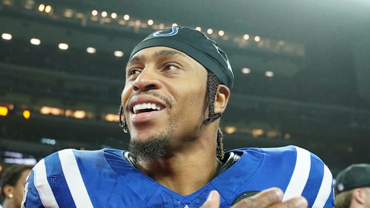 Indianapolis Colts running back Jonathan Taylor smiles