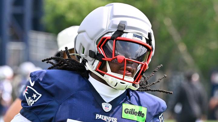 Jul 28, 2026; Foxborough, MA, USA; New England Patriots linebacker Khalil Jacobs (59) runs a drill during training camp at Gillette Stadium. Mandatory Credit: Eric Canha-Imagn Images Jul 28, 2026; Foxborough, MA, USA; New England Patriots linebacker Khalil Jacobs (59) runs a drill during training camp at Gillette Stadium. Mandatory Credit: Eric Canha-Imagn Images