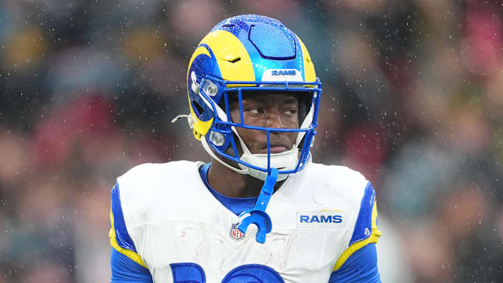 Oct 19, 2025; London, United Kingdom; Los Angeles Rams wide receiver Xavier Smith (19) warms up before a NFL International Series game between the Los Angeles Rams and the Jacksonville Jaguars at Wembley Stadium. Mandatory Credit: Kirby Lee-Imagn Images Oct 19, 2025; London, United Kingdom; Los Angeles Rams wide receiver Xavier Smith (19) warms up before a NFL International Series game between the Los Angeles Rams and the Jacksonville Jaguars at Wembley Stadium. Mandatory Credit: Kirby Lee-Imagn Images