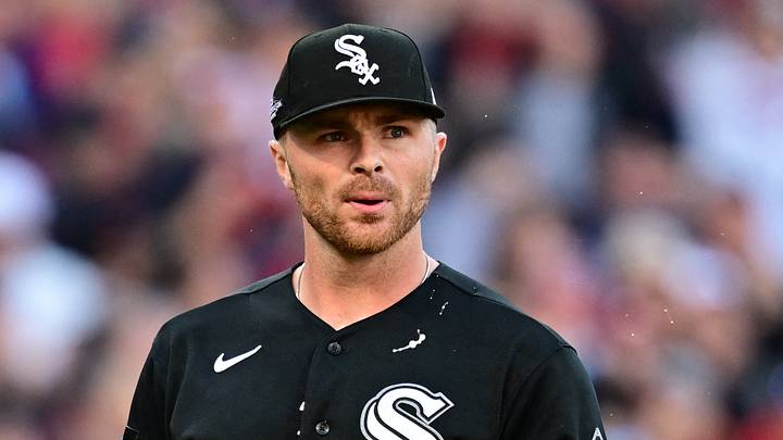 Oct 5, 2026; Cleveland, Ohio, USA;  Chicago White Sox pitcher Sean Newcomb (15) reacts after making a throwing error that gave up two runs against the Cleveland Guardians in game two of the ALDS for the 2026 MLB Playoffs at Progressive Field.  Mandatory Credit: David Dermer-Imagn Images