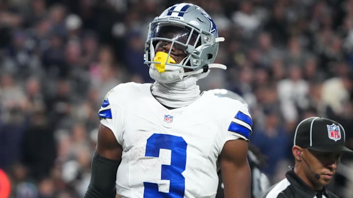 Dallas Cowboys wide receiver George Pickens reacts after making a catch against the Las Vegas Raiders.