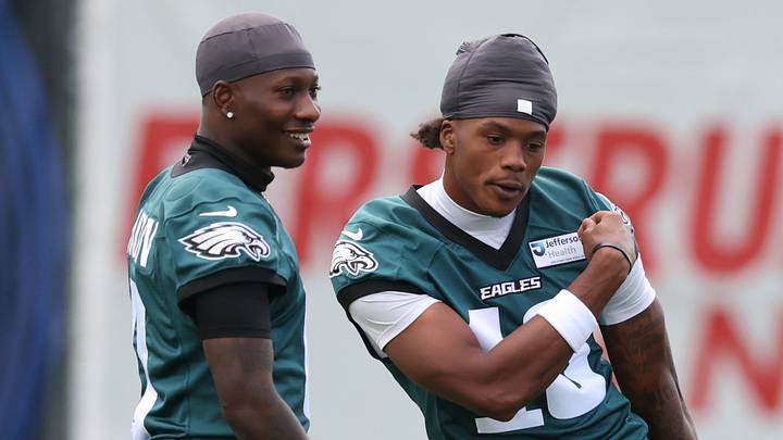 Philadelphia Eagles wide receivers Dontayvion Wicks and Hollywood Brown
