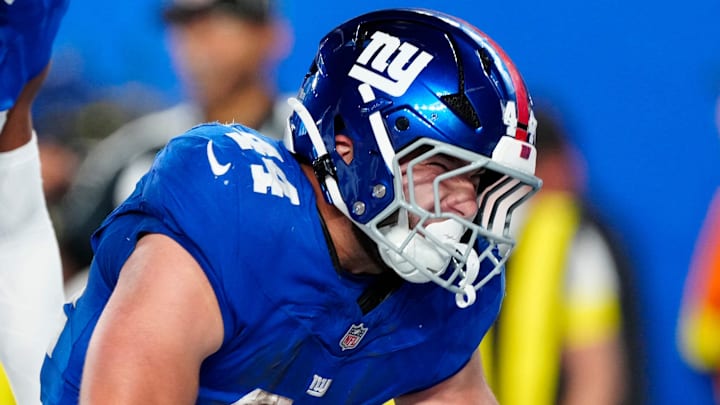New York Giants running back Cam Skattebo (44) and. His teammates celebrate his touchdown in the second quarter, Sunday, September 21, 2025. New York Giants running back Cam Skattebo (44) and. His teammates celebrate his touchdown in the second quarter, Sunday, September 21, 2025.