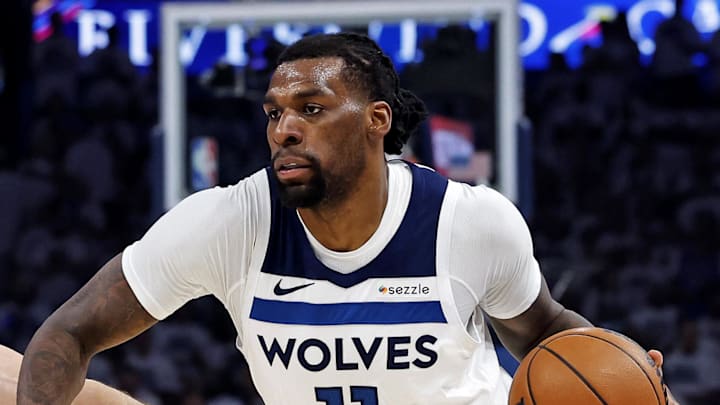 Minnesota Timberwolves center Naz Reid drives to the basket.