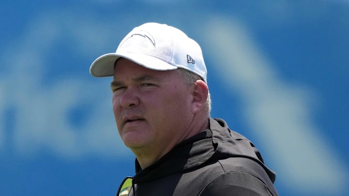 May 27, 2025; El Segundo, CA, USA; Los Angeles Chargers offensive coordinator Greg Roman during organized team activities at The Bolt. Mandatory Credit: Kirby Lee-Imagn Images