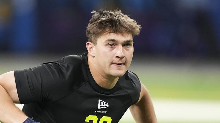 Feb 26, 2026; Indianapolis, IN, USA; Michigan linebacker Jimmy Rolder (LB22) during the NFL Scouting Combine at Lucas Oil Stadium. Mandatory Credit: Kirby Lee-Imagn Images Feb 26, 2026; Indianapolis, IN, USA; Michigan linebacker Jimmy Rolder (LB22) during the NFL Scouting Combine at Lucas Oil Stadium. Mandatory Credit: Kirby Lee-Imagn Images
