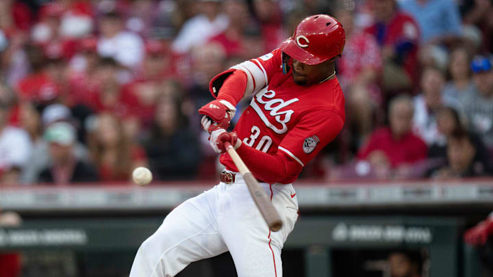Cincinnati Reds right fielder Will Benson (30) hits a solo home run in the fifth inning of the MLB game between Cincinnati Reds and Cleveland Guardians at Great American Ball Park in Cincinnati on Saturday, May 17, 2025. Cincinnati Reds right fielder Will Benson (30) hits a solo home run in the fifth inning of the MLB game between Cincinnati Reds and Cleveland Guardians at Great American Ball Park in Cincinnati on Saturday, May 17, 2025.