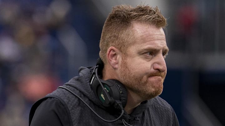 South Florida Bulls coach Alex Golesh looks on the field during the second half against the Navy Midshipmen at Navy-Marine Corps Memorial Stadium.