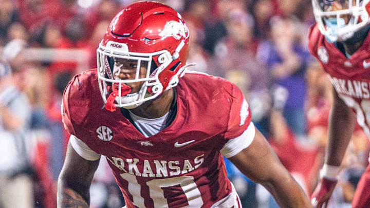 Arkansas Razorbacks linebacker Xavian Sorey against the LSU Tigers at Razorback Stadium in Fayetteville, Ark.