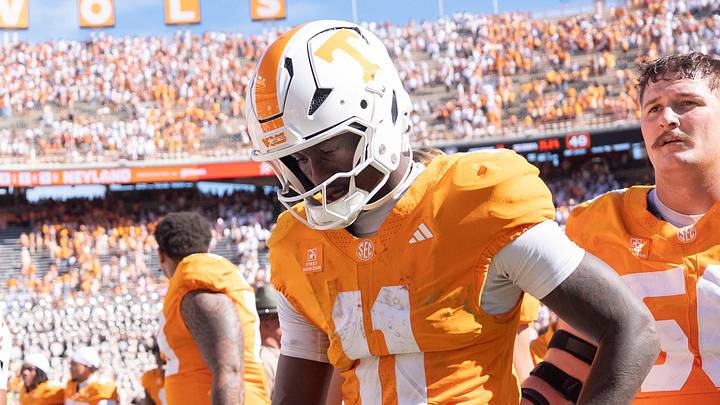 Sep 26, 2026; Knoxville, Tennessee, USA; Tennessee quarterback Faizon Brandon (11) walks off the field after a college football game between Tennessee and Texas at Neyland Stadium in Knoxville, Tenn. on Sept. 26, 2026. Mandatory Credit: Brianna Paciorka-USA TODAY Network via Imagn Images