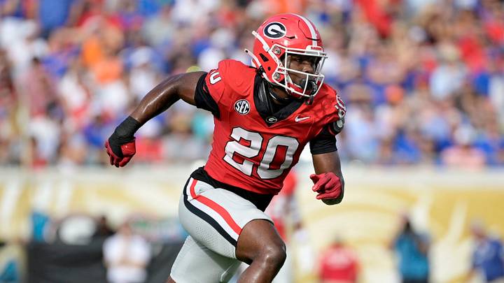 Nov 2, 2024; Jacksonville, Florida, USA; Georgia Bulldogs defensive back JaCorey Thomas (20) during the first half against the Florida Gators at EverBank Stadium. Mandatory Credit: Melina Myers-Imagn Images