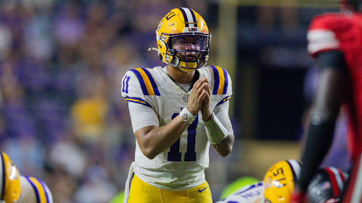LSU Tigers quarterback Michael van Buren Jr. (11) calls for the ball against the Western Kentucky Hilltoppers during the second half at Tiger Stadium. 