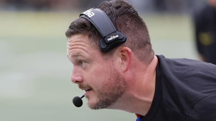 Sep 23, 2023; Eugene, Oregon, USA; Oregon Ducks head coach Dan Lanning looks onto the field during the second half against the Colorado Buffaloes at Autzen Stadium. Mandatory Credit: Soobum Im-Imagn Images
