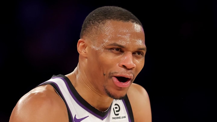 Jan 27, 2026; New York, New York, USA; Sacramento Kings guard Russell Westbrook (18) reacts during the fourth quarter against the New York Knicks at Madison Square Garden. Mandatory Credit: Brad Penner-Imagn Images Jan 27, 2026; New York, New York, USA; Sacramento Kings guard Russell Westbrook (18) reacts during the fourth quarter against the New York Knicks at Madison Square Garden. Mandatory Credit: Brad Penner-Imagn Images