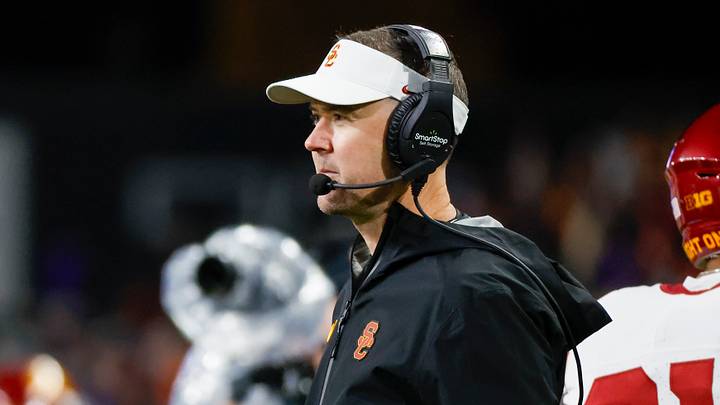 Nov 2, 2024; Seattle, Washington, USA; USC Trojans head coach Lincoln Riley stands on the sideline during the fourth quarter against the Washington Huskies at Alaska Airlines Field at Husky Stadium. Mandatory Credit: Joe Nicholson-Imagn Images Nov 2, 2024; Seattle, Washington, USA; USC Trojans head coach Lincoln Riley stands on the sideline during the fourth quarter against the Washington Huskies at Alaska Airlines Field at Husky Stadium. Mandatory Credit: Joe Nicholson-Imagn Images