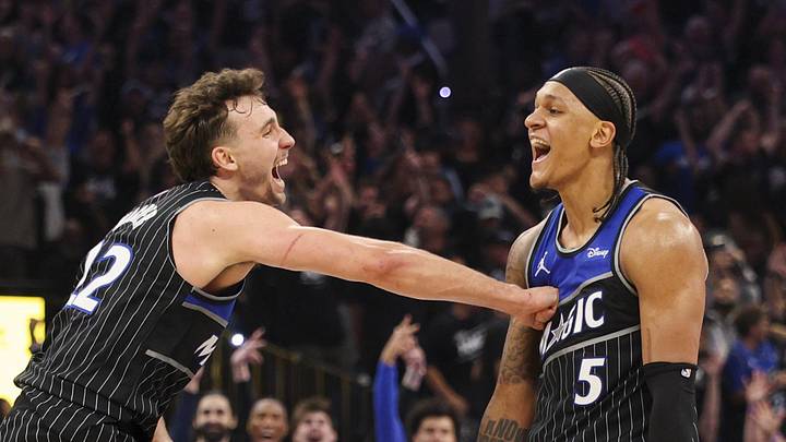 Orlando Magic forward Franz Wagner reacts to a shot by forward Paolo Banchero. Orlando Magic forward Franz Wagner reacts to a shot by forward Paolo Banchero.