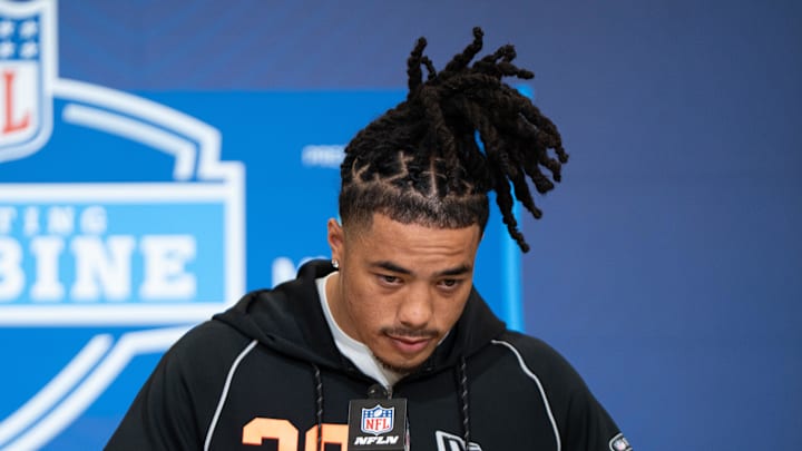 Feb 27, 2026; Indianapolis, IN, USA; Southern California wideout Makai Lemon (WO29) speaks to members of the media during the NFL Combine at the Indiana Convention Center. Mandatory Credit: Jacob Musselman-Imagn Images Feb 27, 2026; Indianapolis, IN, USA; Southern California wideout Makai Lemon (WO29) speaks to members of the media during the NFL Combine at the Indiana Convention Center. Mandatory Credit: Jacob Musselman-Imagn Images