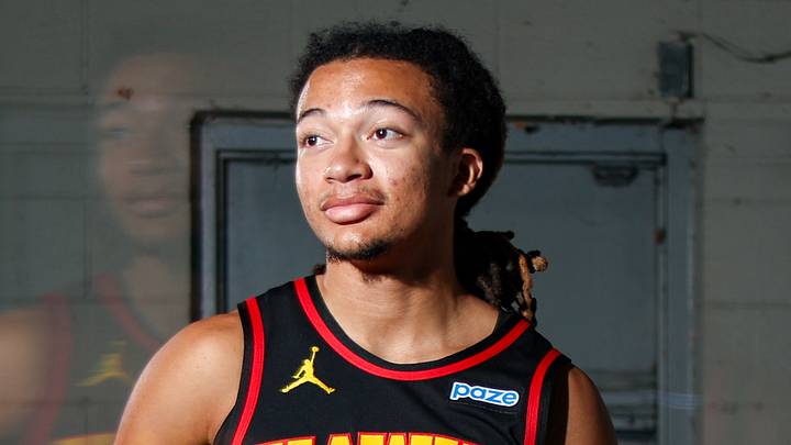 Atlanta Hawks guard Kingston Flemings (4) poses for a photo at media day on September 28, 2026. Atlanta Hawks guard Kingston Flemings (4) poses for a photo at media day on September 28, 2026.