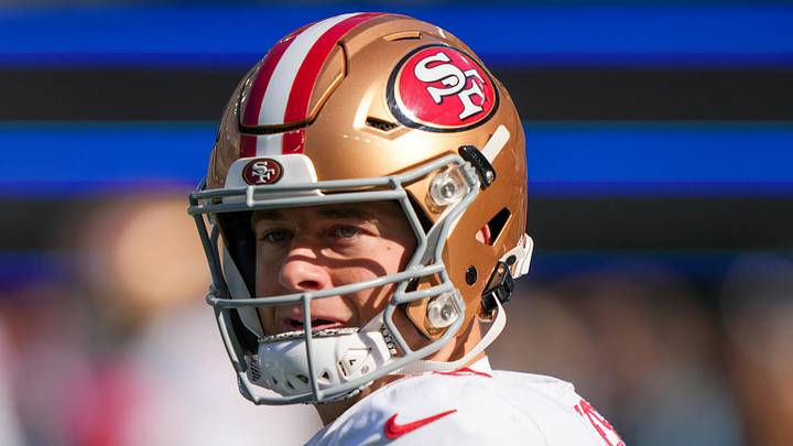 Nov 2, 2025; East Rutherford, New Jersey, USA; San Francisco 49ers quarterback Mac Jones (10) warms up prior to a game against the New York Giants at MetLife Stadium. Mandatory Credit: Robert Deutsch-Imagn Images Nov 2, 2025; East Rutherford, New Jersey, USA; San Francisco 49ers quarterback Mac Jones (10) warms up prior to a game against the New York Giants at MetLife Stadium. Mandatory Credit: Robert Deutsch-Imagn Images