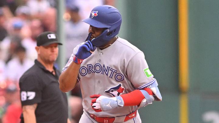 Toronto Blue Jays first baseman Vladimir Guerrero Jr. (27) reacts to his home run. 