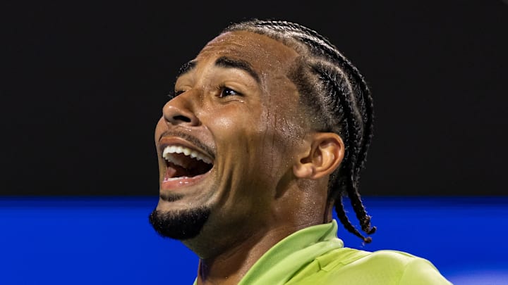 Arthur Fils reacts after a win