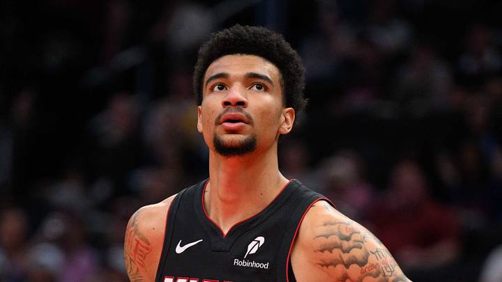 Miami Heat center Kel'el Ware (7) looks on during the second quarter against the Washington Wizards at Capital One Arena on March 31, 2025.