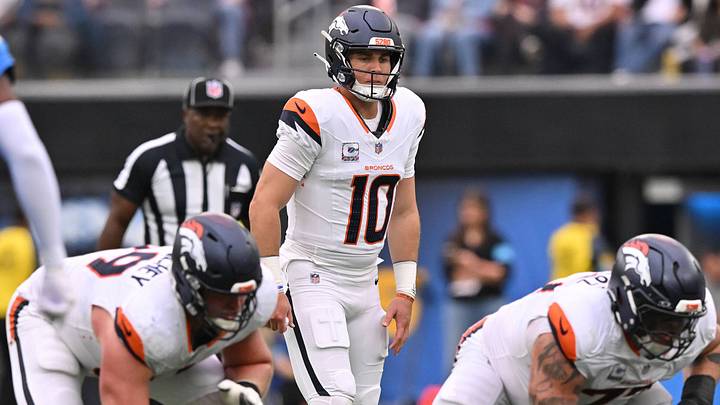 INGLEWOOD, CA - OCTOBER 11: Denver Broncos quarterback Bo Nix 10 gets ready to take a snap during the game between the Los Angeles Chargers and the Denver Broncos on October 11, 2026 at SoFi Stadium in Inglewood. INGLEWOOD, CA - OCTOBER 11: Denver Broncos quarterback Bo Nix 10 gets ready to take a snap during the game between the Los Angeles Chargers and the Denver Broncos on October 11, 2026 at SoFi Stadium in Inglewood.
