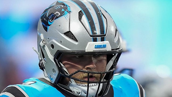 Former Carolina Panthers center Cade Mays (64) during Fanfest at Bank of America Stadium