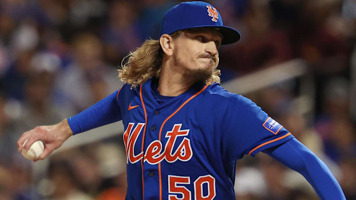 Aug 8, 2023; New York City, New York, USA; New York Mets relief pitcher Phil Bickford (50) delivers a pitch during the sixth inning against the Chicago Cubs at Citi Field