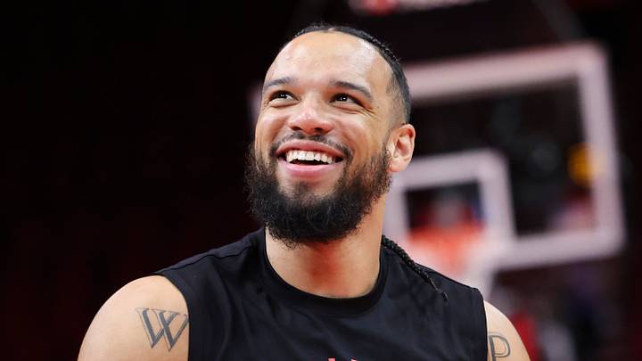 Houston, Texas, USA; Houston Rockets forward Dillon Brooks (9) smiles before the game against the San Antonio Spurs at Toyota Center on Feb 26, 2025.