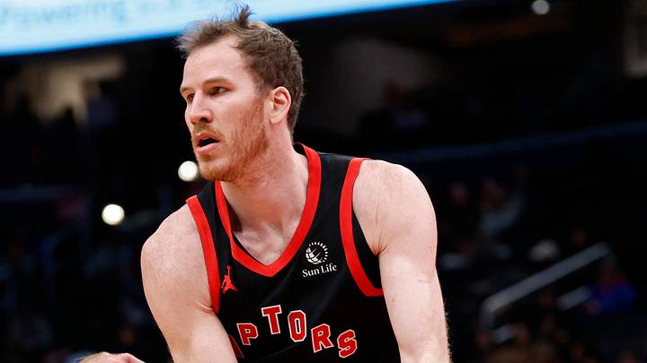 Jan 29, 2025; Washington, District of Columbia, USA; Toronto Raptors center Jakob Poeltl. Mandatory Credit: Geoff Burke-Imagn Images