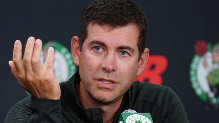 Sep 29, 2025; Boston, MA, USA; Boston Celtics president of basketball operations Brad Stevens talks to reporters during media day at the Auerbach Center. Mandatory Credit: David Butler II-Imagn Images