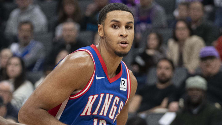 December 1, 2024; Sacramento, California, USA; Sacramento Kings forward Keegan Murray (13) dribbles the basketball against San Antonio Spurs guard Chris Paul (3) during the second quarter at Golden 1 Center. Mandatory Credit: Kyle Terada-Imagn Images December 1, 2024; Sacramento, California, USA; Sacramento Kings forward Keegan Murray (13) dribbles the basketball against San Antonio Spurs guard Chris Paul (3) during the second quarter at Golden 1 Center. Mandatory Credit: Kyle Terada-Imagn Images