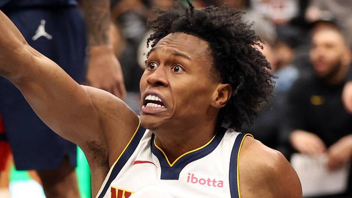 Jan 22, 2026; Washington, District of Columbia, USA; Denver Nuggets guard Peyton Watson (8) reacts to a call during the second half against the Washington Wizards at Capital One Arena. Mandatory Credit: Daniel Kucin Jr.-Imagn Images