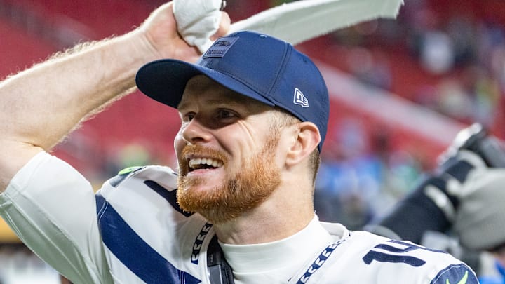 Seattle Seahawks quarterback Sam Darnold smiles