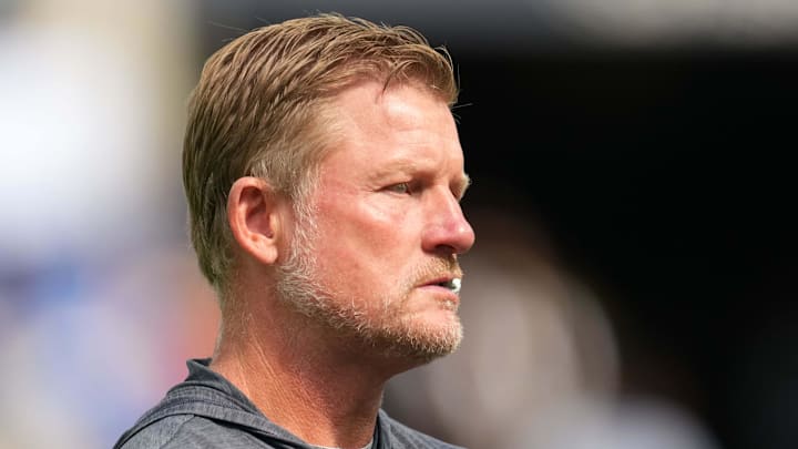Aug 9, 2025; Inglewood, California, USA; Los Angeles Rams general manager Les Snead watches during the game against the Dallas Cowboys at SoFi Stadium. Mandatory Credit: Kirby Lee-Imagn Images