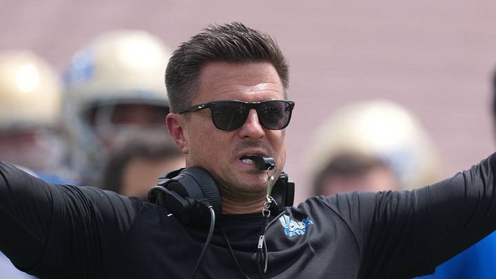 May 2, 2026; Pasadena, CA, USA; UCLA Bruins coach Bob Chesney reacts during the spring game at Rose Bowl. Mandatory Credit: Kirby Lee-Imagn Images May 2, 2026; Pasadena, CA, USA; UCLA Bruins coach Bob Chesney reacts during the spring game at Rose Bowl. Mandatory Credit: Kirby Lee-Imagn Images