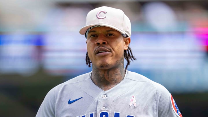 May 14, 2023; Minneapolis, Minnesota, USA; Chicago Cubs starting pitcher Marcus Stroman (0) exits the game against the Minnesota Twins at Target Field. 