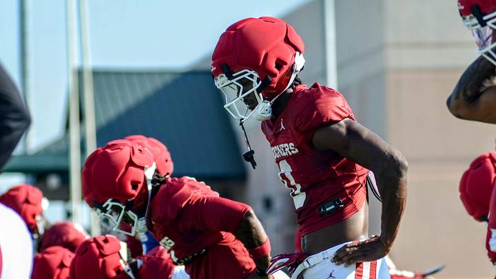 Oklahoma wide receiver Manny Choice stretches before practice.