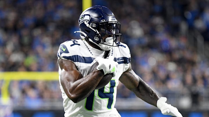 Seattle Seahawks receiver DK Metcalf runs with the ball.