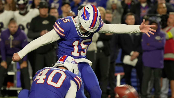 Bills K Matt Prater (15) has emerged into one of the top kickers in fantasy football this season.