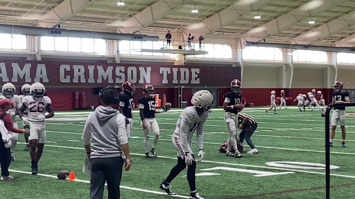 Alabama football players at practice. Alabama football players at practice.