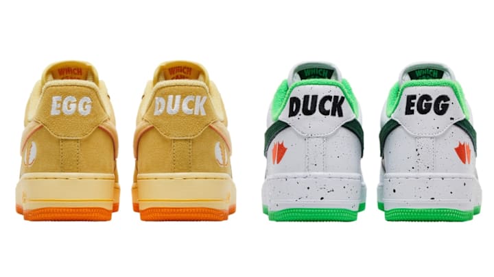 The DOAF x Nike Air Force 1 Low "Egg or Duck" and "Duck or Egg" colorways.